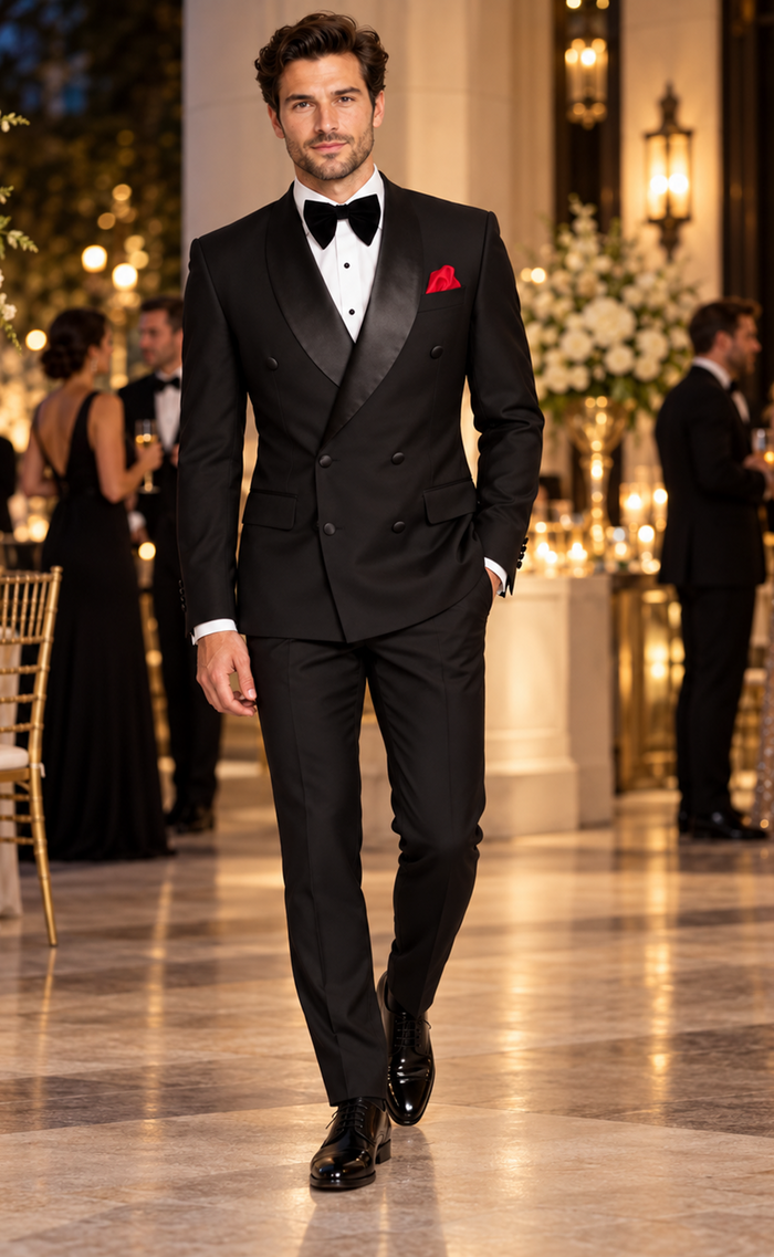 Men Six Button Black Double Breasted Tuxedo – 2 Piece