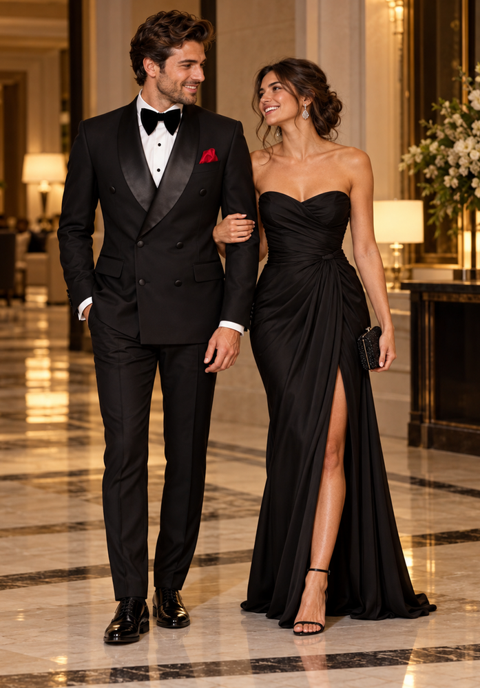 Men Six Button Black Double Breasted Tuxedo – 2 Piece