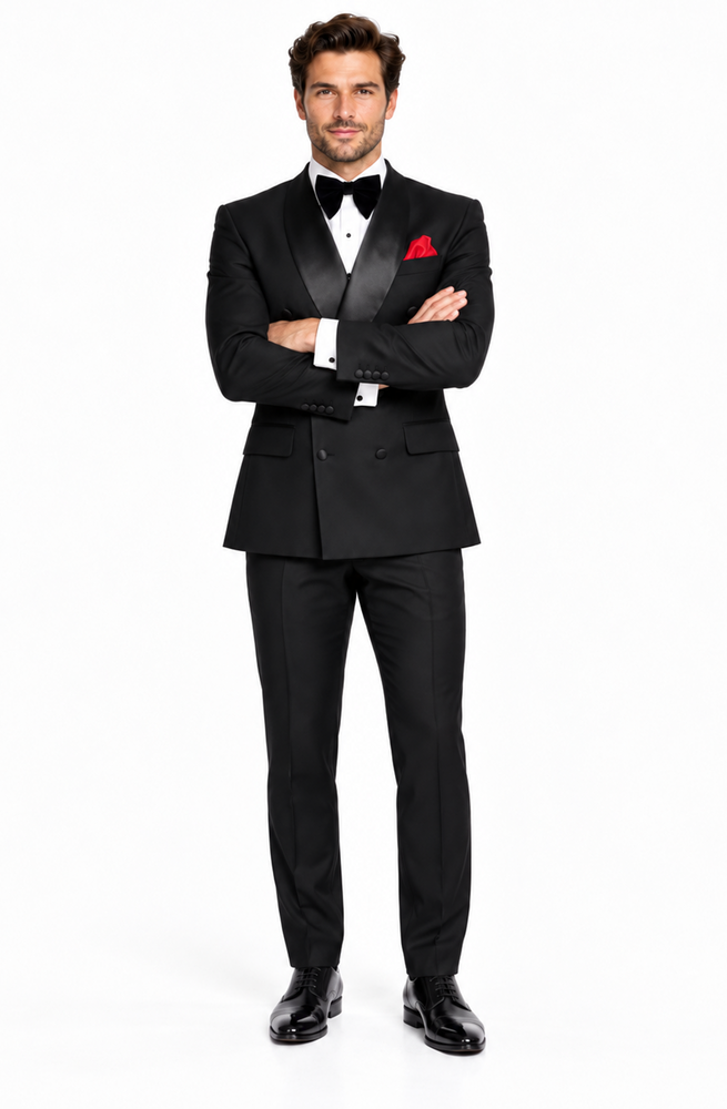 Men Six Button Black Double Breasted Tuxedo – 2 Piece