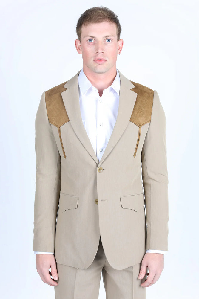 Mens Western Style Suit Coat – Premium Suede Yokes with Elbow Patch Detail