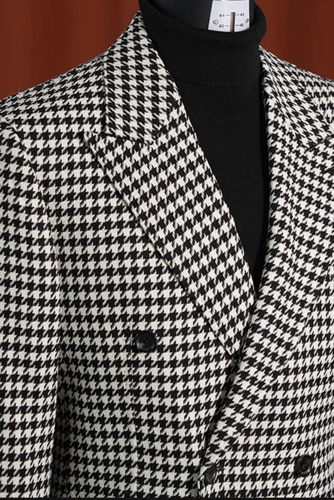 Men’s Designer Houndstooth Blazer – 100% Wool Modern Fit Sport Coat
