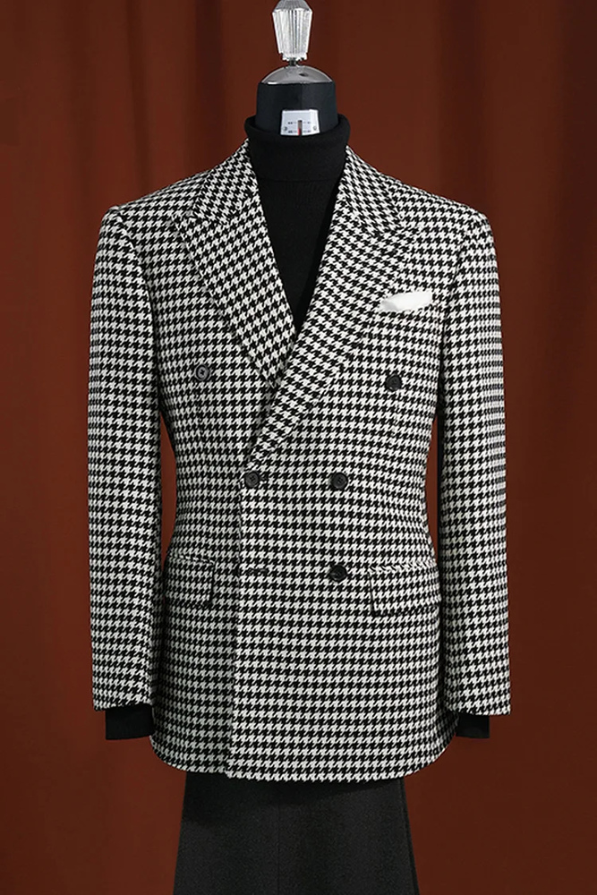 Men’s Designer Houndstooth Blazer – 100% Wool Modern Fit Sport Coat