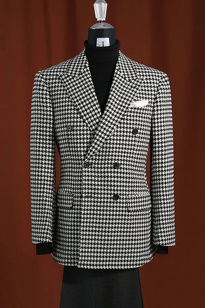 Men’s Designer Houndstooth Blazer – 100% Wool Modern Fit Sport Coat