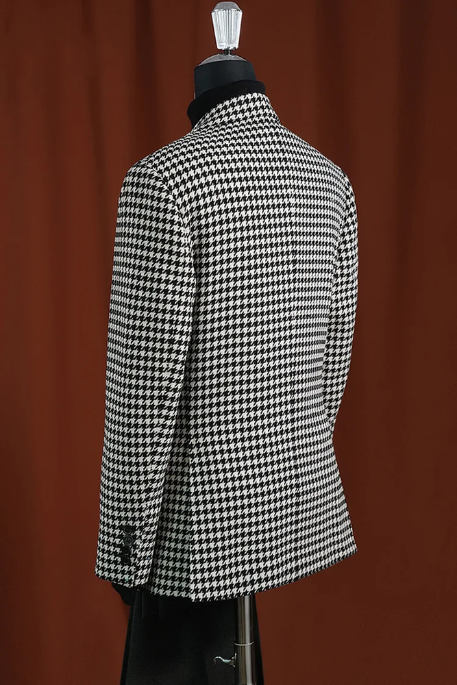 Men’s Designer Houndstooth Blazer – 100% Wool Modern Fit Sport Coat