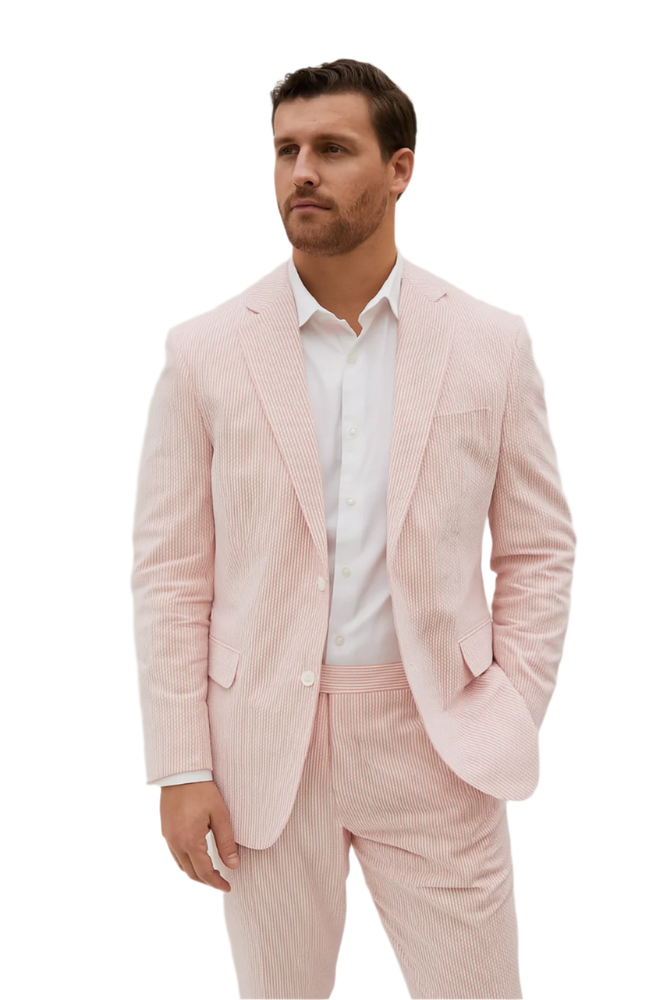 Alberto Nardoni Orange Seersucker Sear sucker suit 2 button Flat Front Pants Regular Fit Side Vented