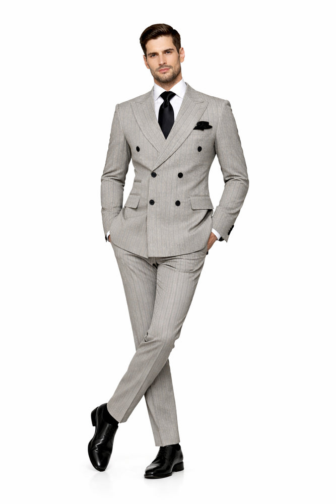 Rossiman Sovereign Light Grey Pinstripe Double Breasted Suit