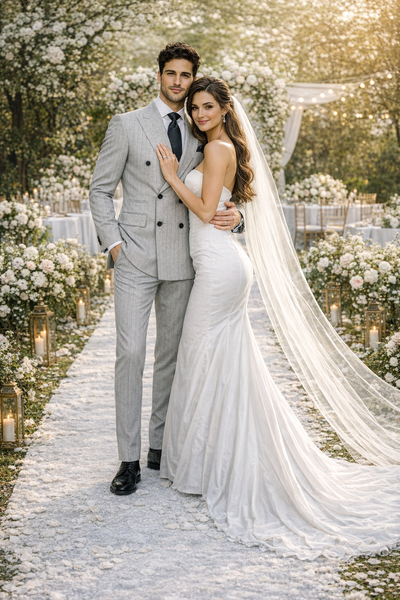 Rossiman Sovereign Light Grey Pinstripe Double Breasted Suit