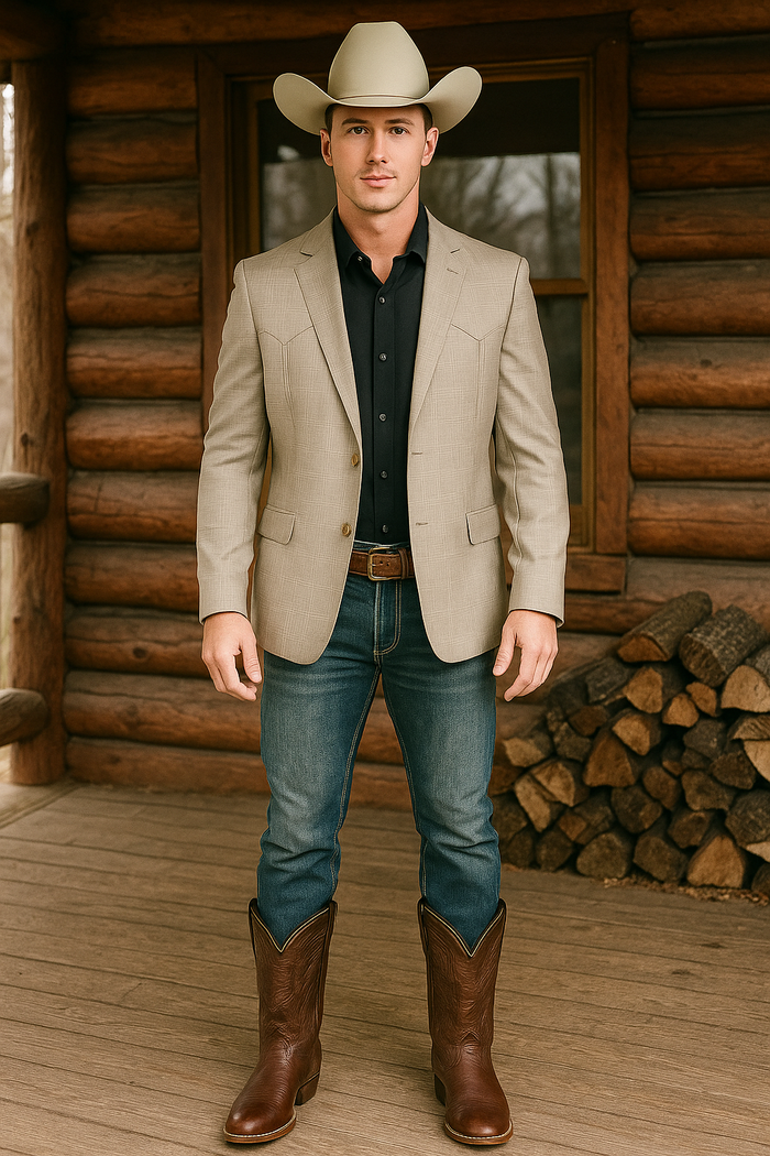 Western Blazer - Saco Para Hombre - Mens Double Button Western Taupe Blazer
