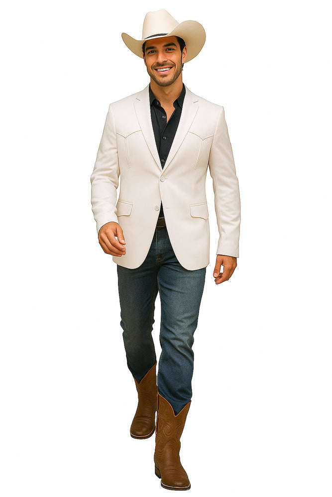 Western Blazer - Saco Para Hombre -Mens Double Button Western White Blazer