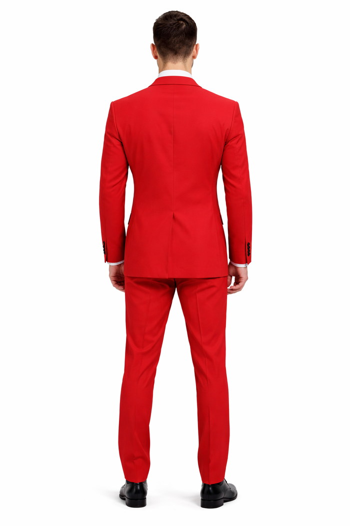 "Red Slim Fit Poplin Basic Suit for Men - 2 Button Style"