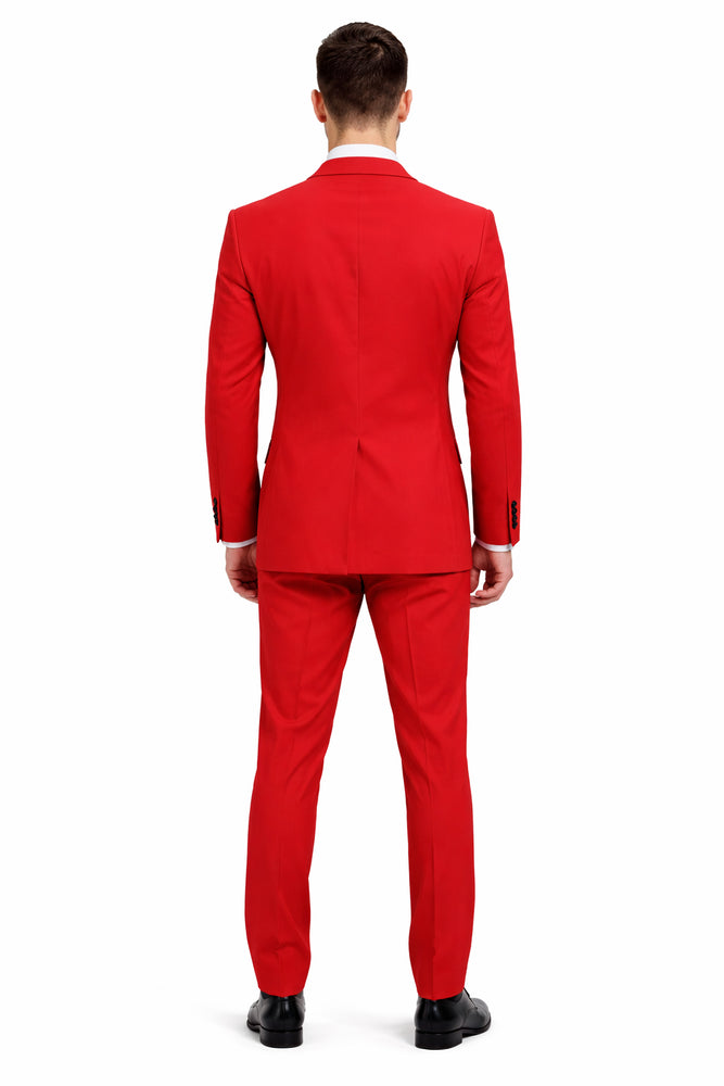 "Red Slim Fit Poplin Basic Suit for Men - 2 Button Style"
