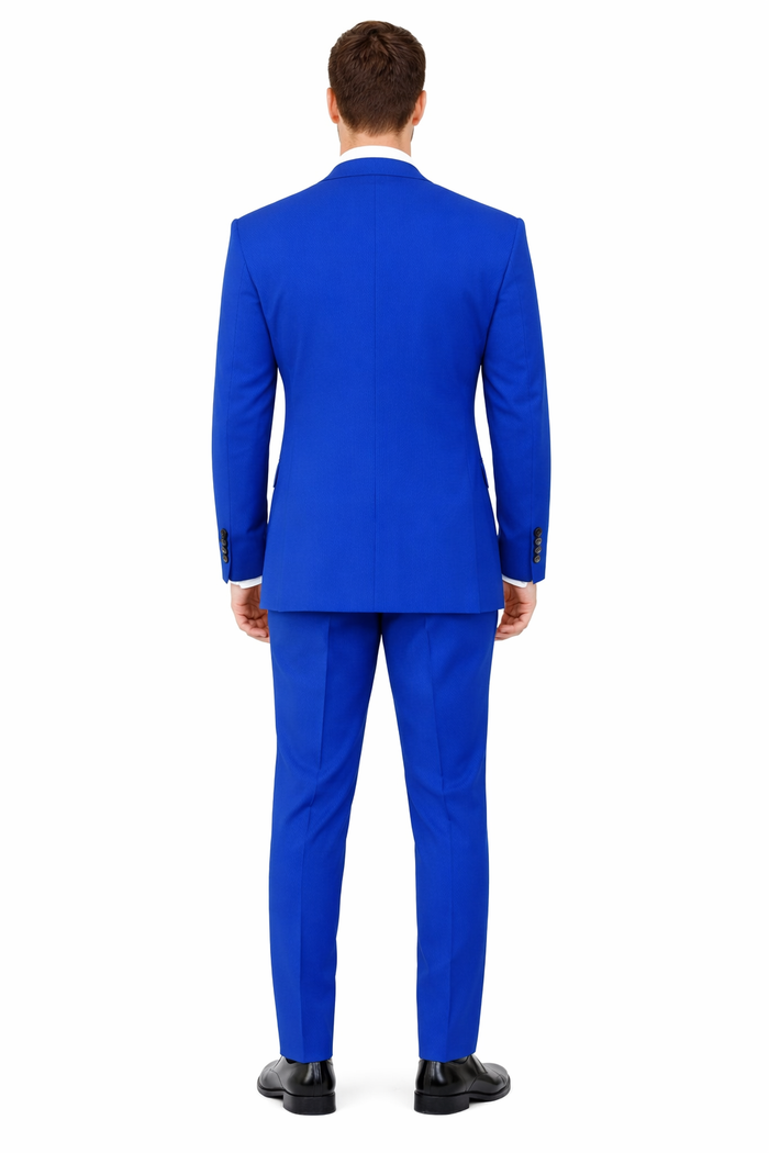 "Royal Blue Men's Slim Fit Poplin Suit - 2 Button Basic Style"