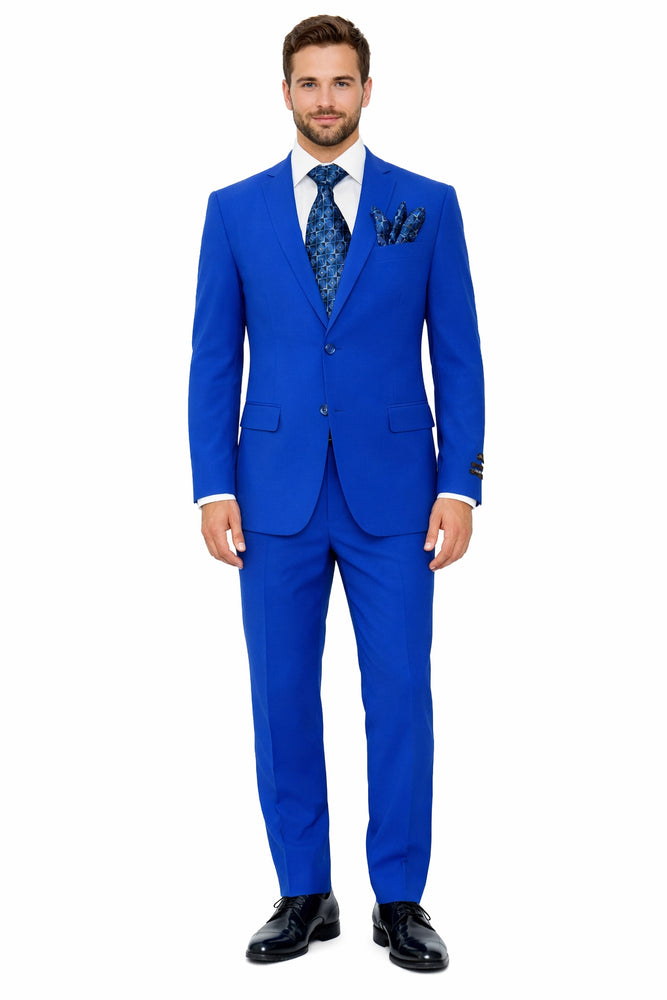 "Royal Blue Men's Slim Fit Poplin Suit - 2 Button Basic Style"