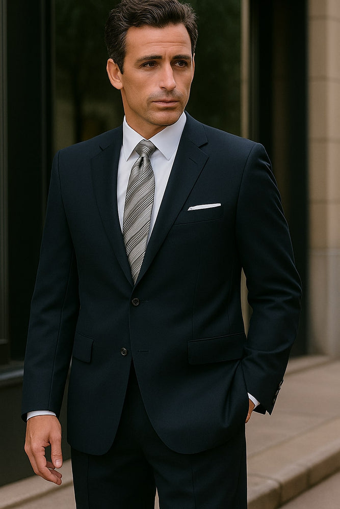 Authentic Statement Brand Men's 2 Button Suit Black- High End Suits - High Quality Suits