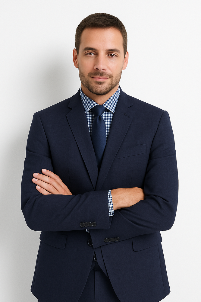 Men's 2 Button Wool Modern Fit Suits Dark Navy Blue Suit For Men Plaid Suit