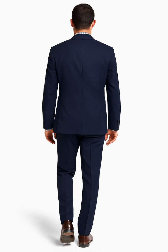 Men's 2 Button Wool Modern Fit Suits Dark Navy Blue Suit For Men Plaid Suit