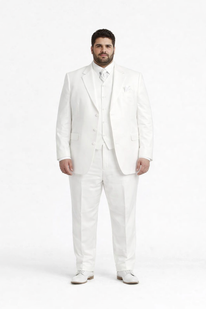 Men's 2 or 3 buttons 3 Piece Snow White Three Piece Vested Suit Pleated Pants Side Vent