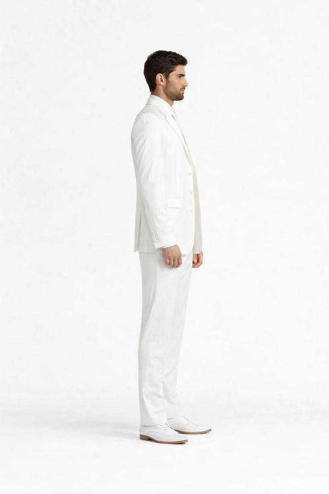 Men's 2 or 3 buttons 3 Piece Snow White Three Piece Vested Suit Pleated Pants Side Vent