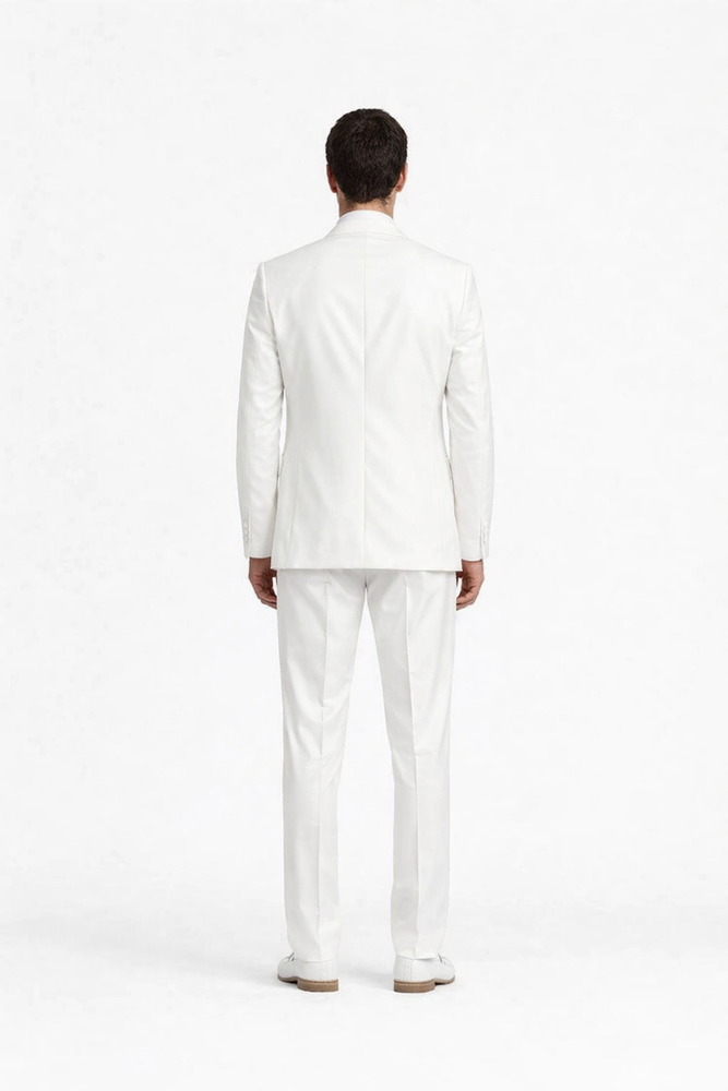 Men's 2 or 3 buttons 3 Piece Snow White Three Piece Vested Suit Pleated Pants Side Vent