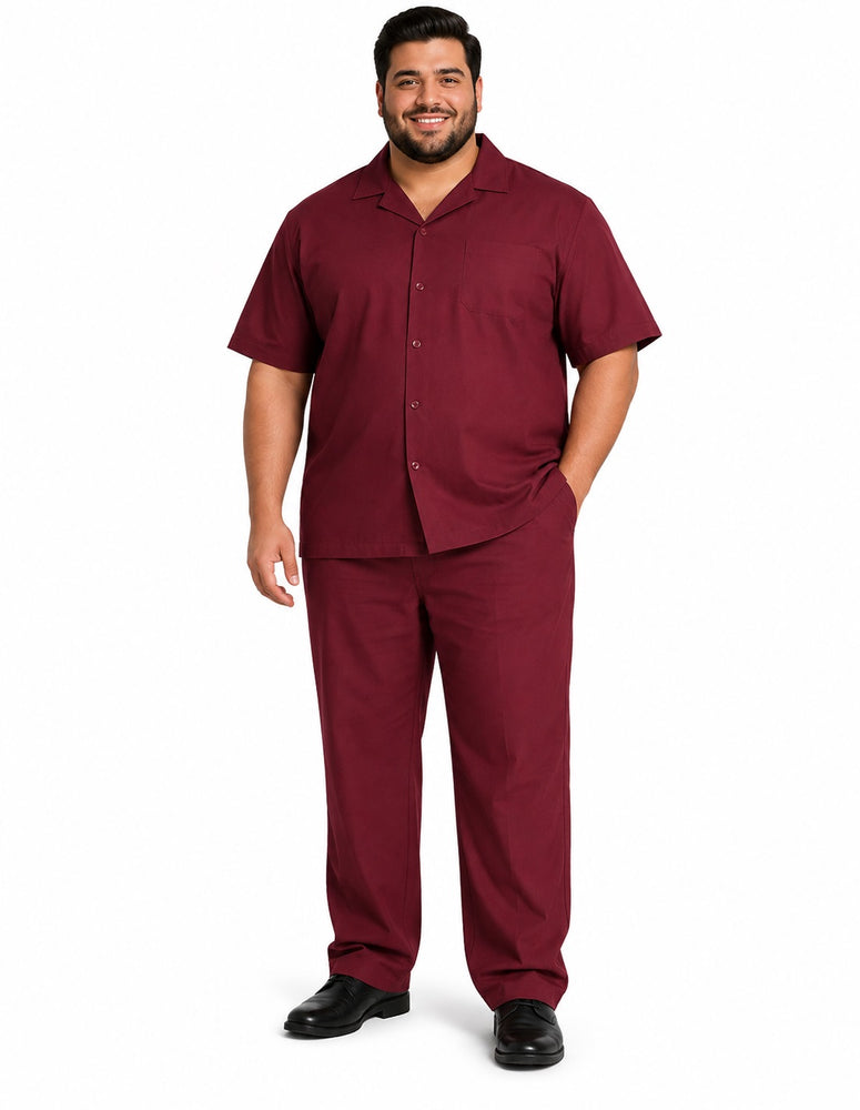 Men's 2 Piece Short Sleeve Casual Two Piece Mens Walking Outfit For Sale Pant Sets Set With Pleated Pants 100% Linen Shirt Wine