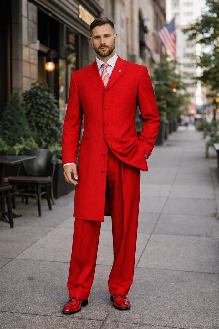 "Red Zoot Suit for Men - 2PC Classic Long Fashion"
