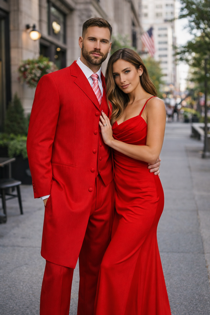 "Red Zoot Suit for Men - 2PC Classic Long Fashion"
