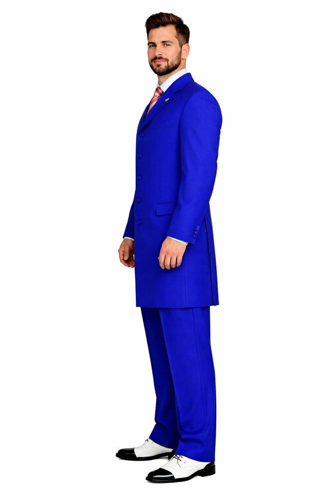 "Royal Blue Men's Classic 2PC Long Zoot Suit - Fashionable Elegance"