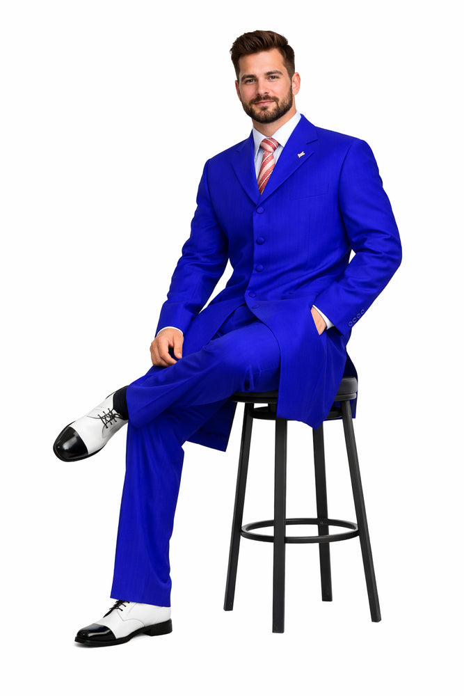 "Royal Blue Men's Classic 2PC Long Zoot Suit - Fashionable Elegance"