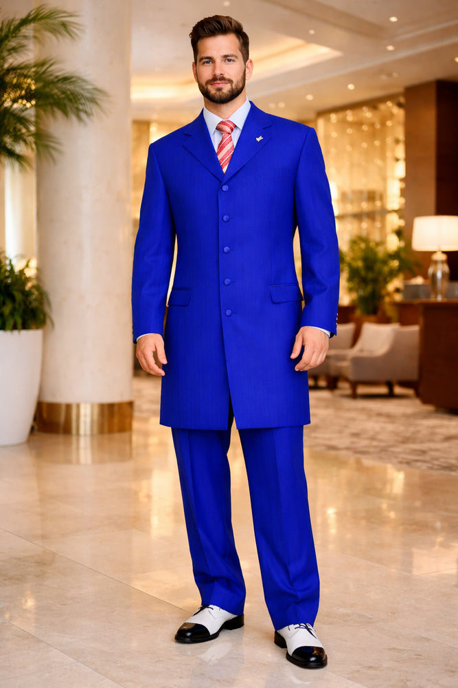 "Royal Blue Men's Classic 2PC Long Zoot Suit - Fashionable Elegance"