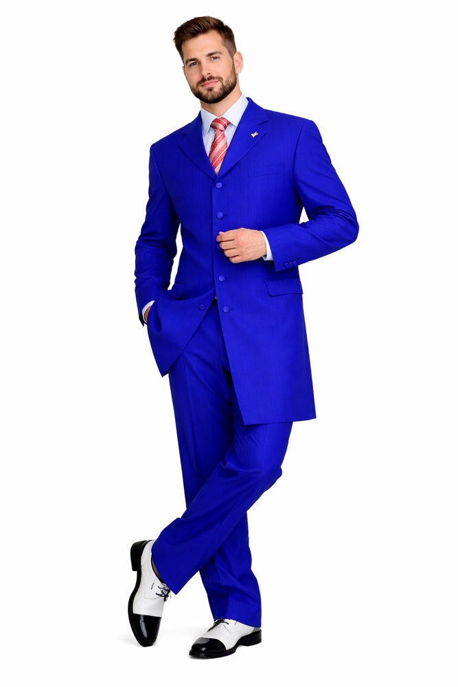 "Royal Blue Men's Classic 2PC Long Zoot Suit - Fashionable Elegance"