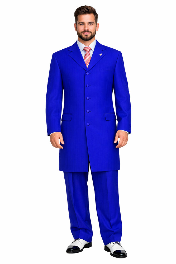 "Royal Blue Men's Classic 2PC Long Zoot Suit - Fashionable Elegance"