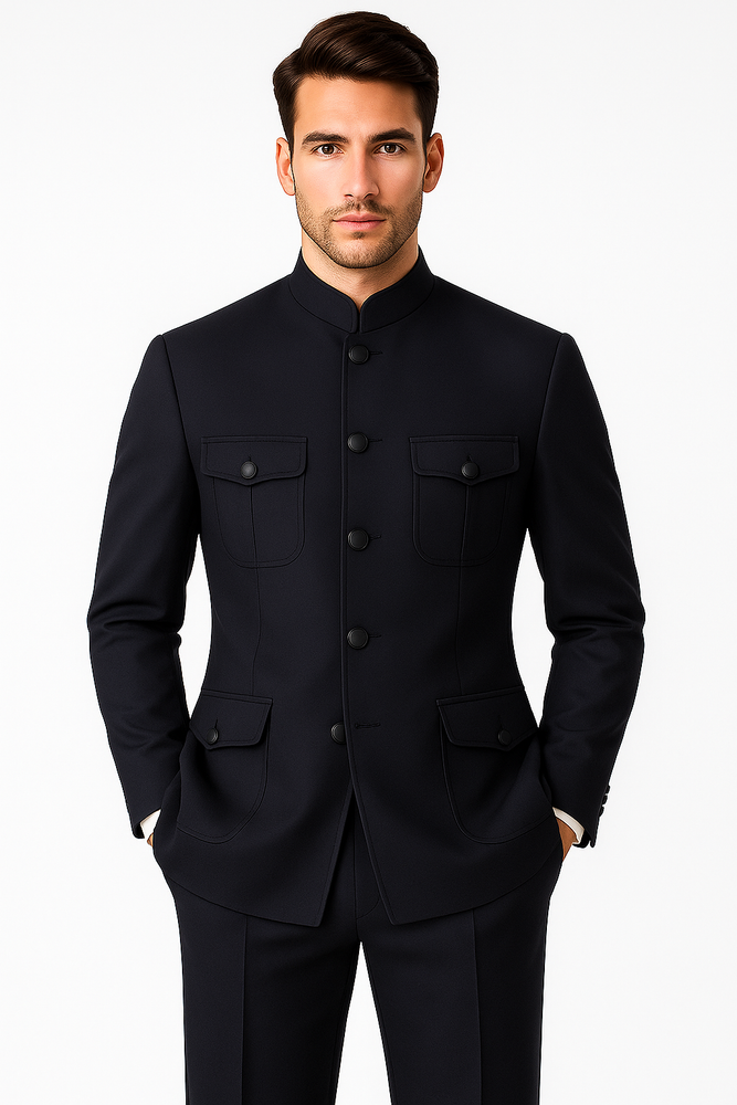 Apollo King Men's 2 Piece Nehru Style Suit Fashion Pockets