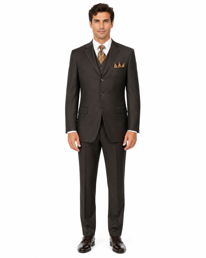 "Classic Fit Men's 3-Button Vested Suit in Brown - Basic Style"