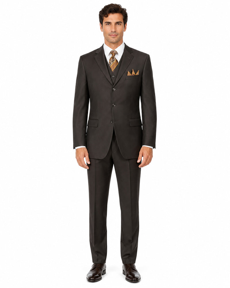 "Classic Fit Men's 3-Button Vested Suit in Brown - Basic Style"