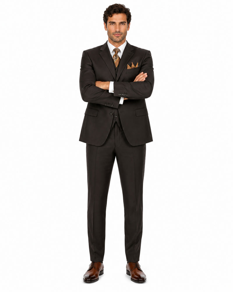 "Classic Fit Men's 3-Button Vested Suit in Brown - Basic Style"