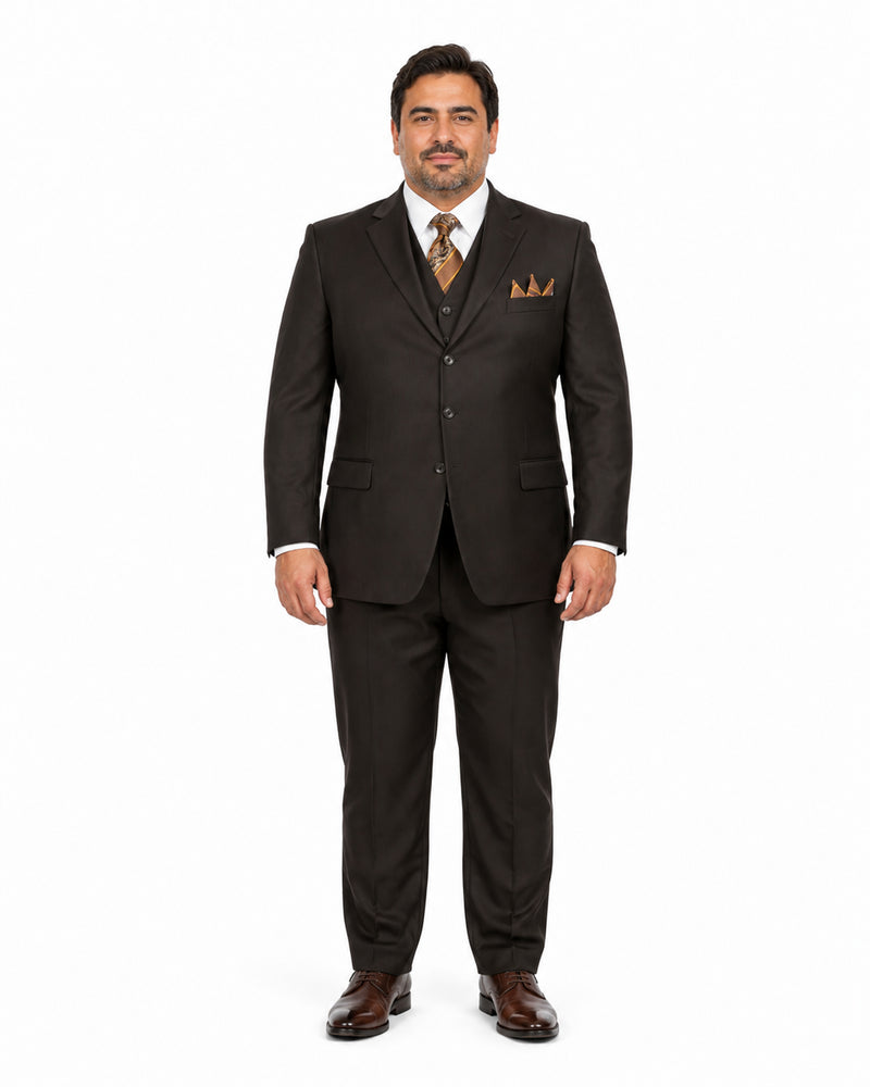 "Classic Fit Men's 3-Button Vested Suit in Brown - Basic Style"