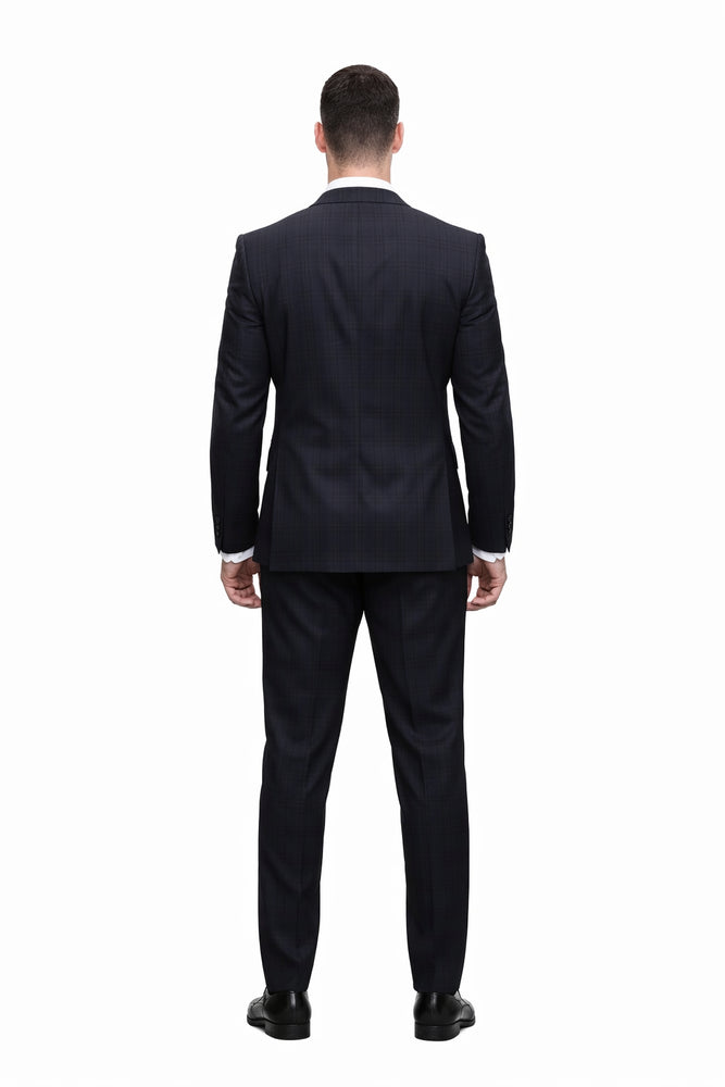 Mens 3 Piece 100 Percent Wool Suit - Affordable Italian Super 150's Fabric in Plaid Texture Fabric in Color Black - Online Special