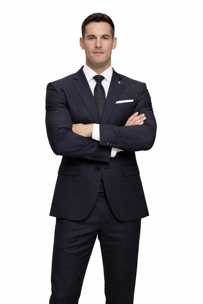 Mens 3 Piece 100 Percent Wool Suit - Affordable Italian Super 150's Fabric in Plaid Texture Fabric in Color Black - Online Special