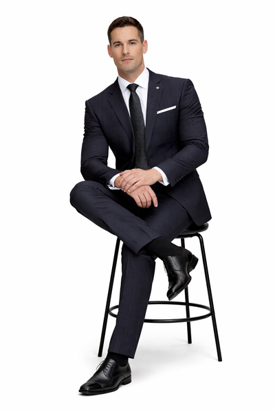 Mens 3 Piece 100 Percent Wool Suit - Affordable Italian Super 150's Fabric in Plaid Texture Fabric in Color Black - Online Special