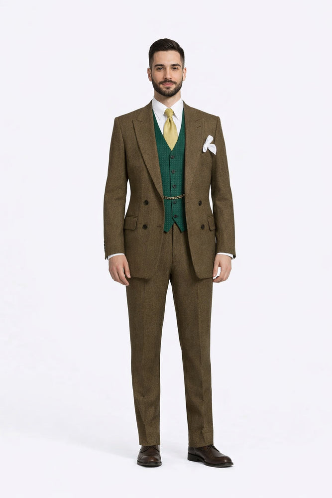 Al Capone Outfit for Men Brown Double Breasted Suit $179 + Hunter Green Vest $59