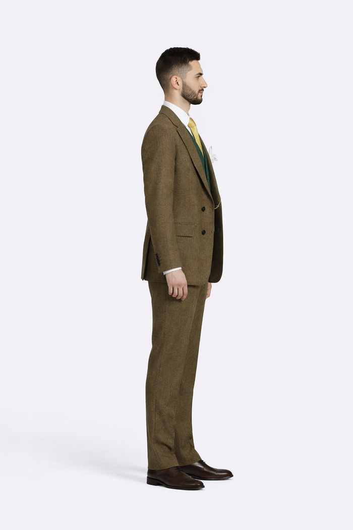 Al Capone Outfit for Men Brown Double Breasted Suit $179 + Hunter Green Vest $59