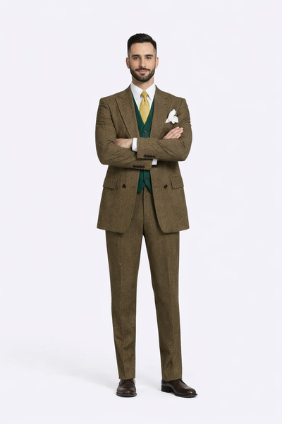 Al Capone Outfit for Men Brown Double Breasted Suit $179 + Hunter Green Vest $59