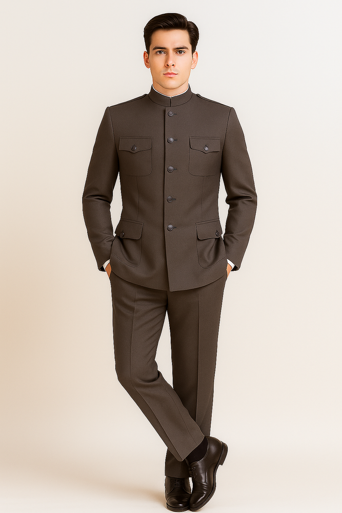 Apollo King Men's 2 Piece Nehru Style Suit Fashion Pockets