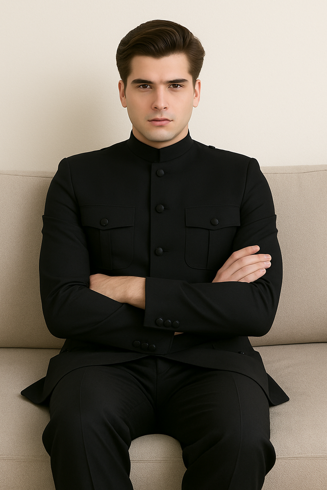 Apollo King Men's 2 Piece Nehru Style Suit Fashion Pockets