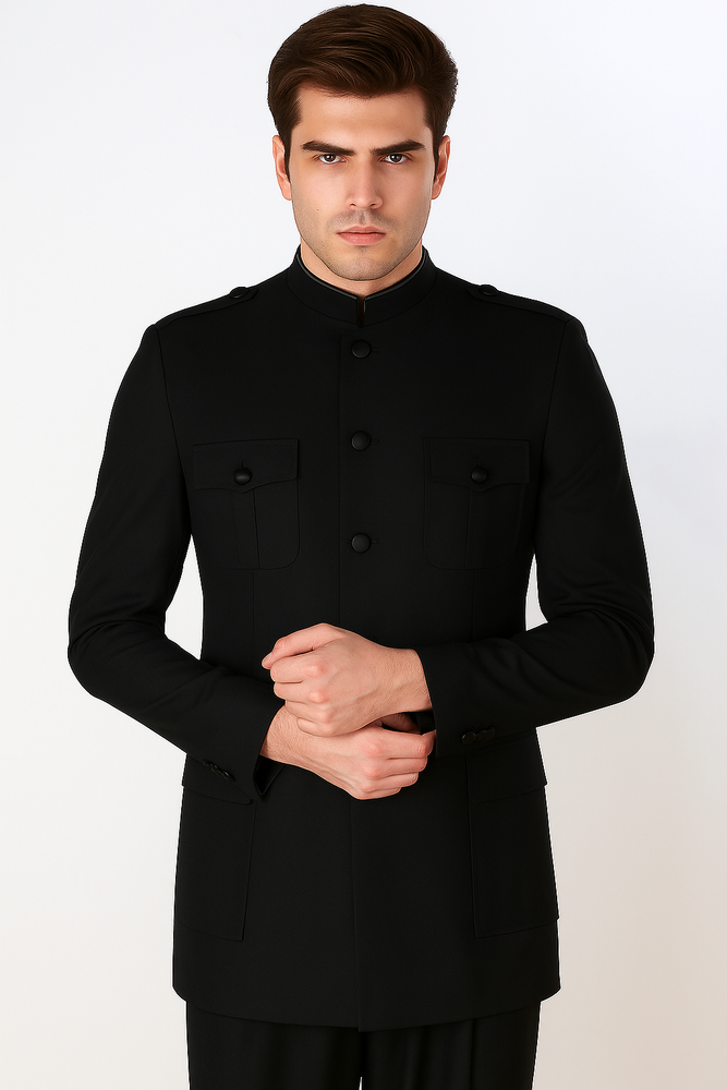 Apollo King Men's 2 Piece Nehru Style Suit Fashion Pockets