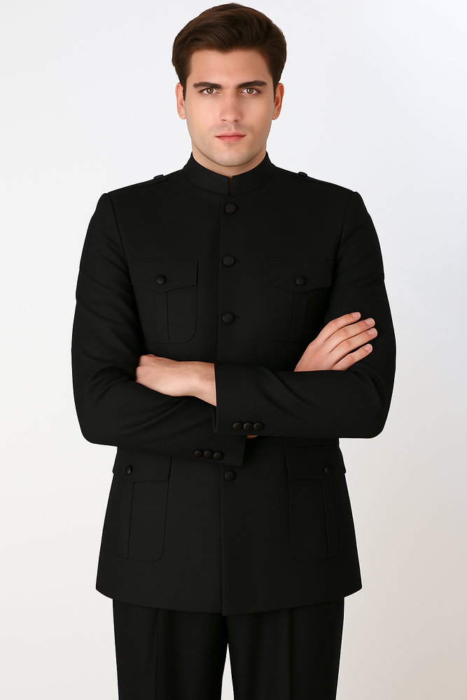 Apollo King Men's 2 Piece Nehru Style Suit Fashion Pockets