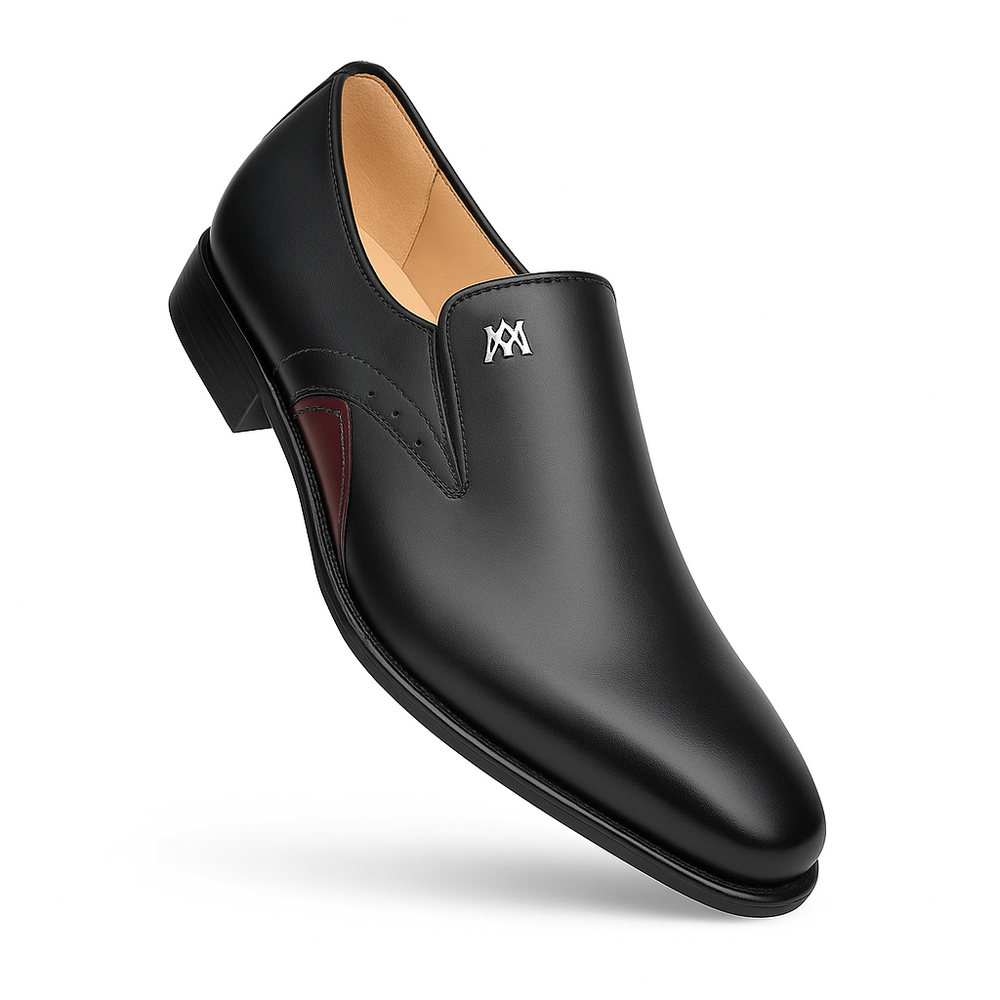 Patina Calfskin Artisan Black Double Gore Slip-on Shoes By Mezlan Made In Spain Brand