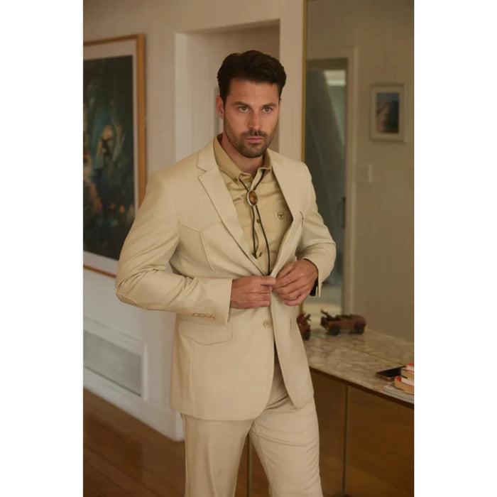 Men’s Beige Platini Western Sport Suit with Classic Elbow Patches