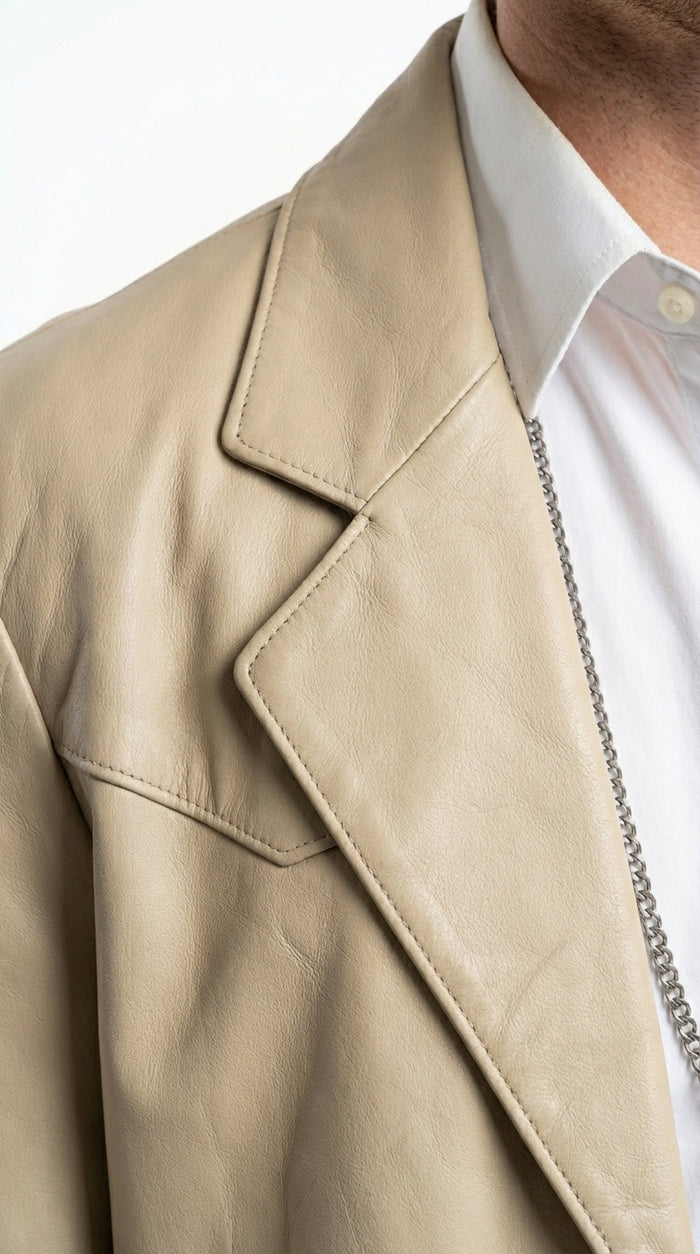 Mens Beige Sand Off White Cream Real Leather Cowboy Western Blazer – Classic Western Style Leather Jacket Casual Formal Ranch Coat for Men