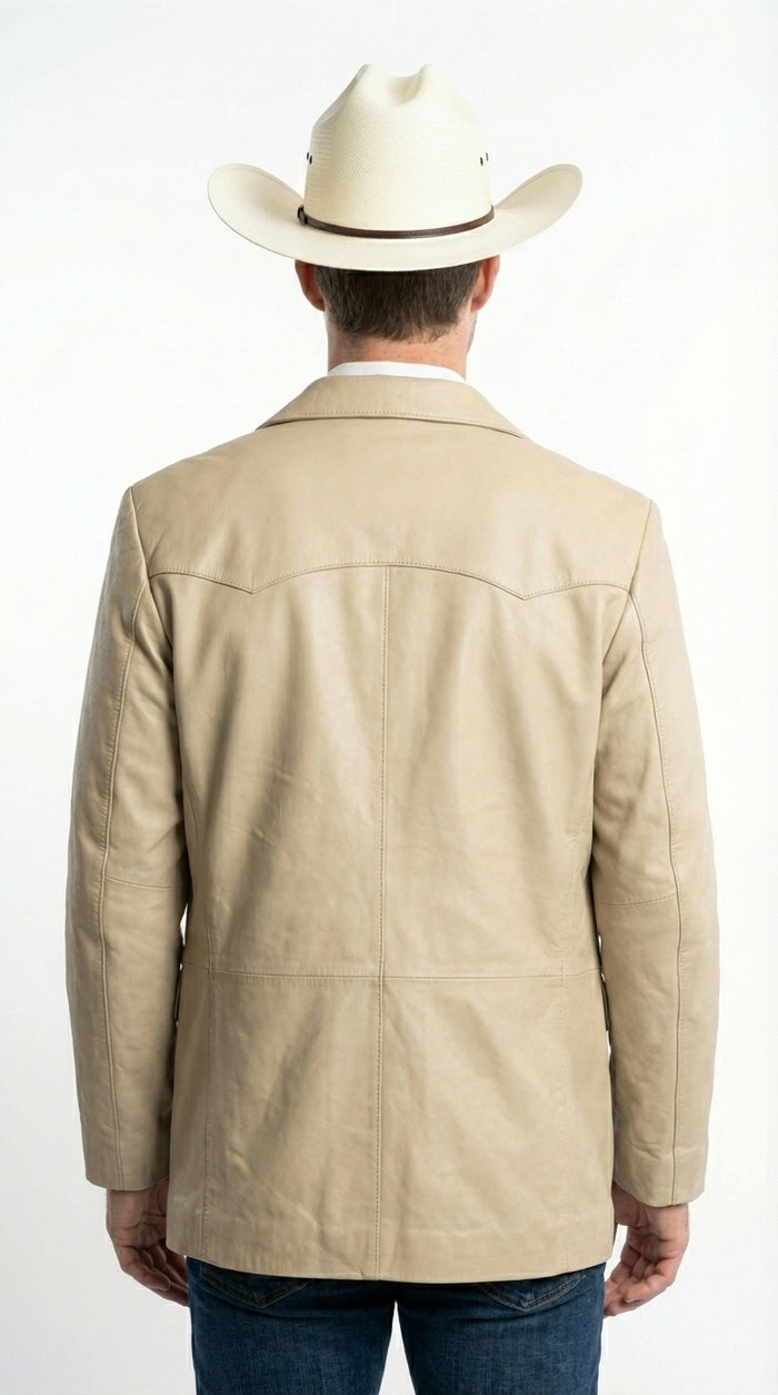 Mens Beige Sand Off White Cream Real Leather Cowboy Western Blazer – Classic Western Style Leather Jacket Casual Formal Ranch Coat for Men